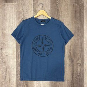 Stone Island t-shirt in blue with dark gray puff print graphic
